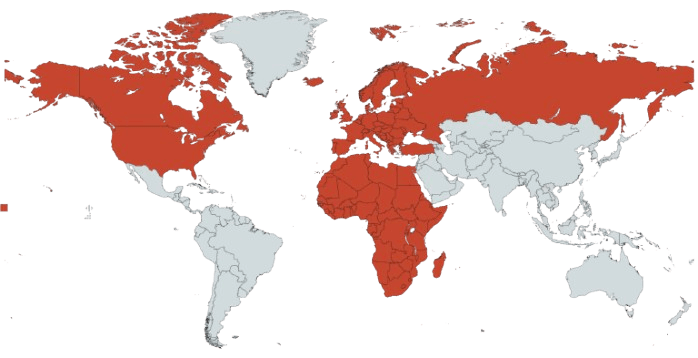 World map showing AfriLink's global language services